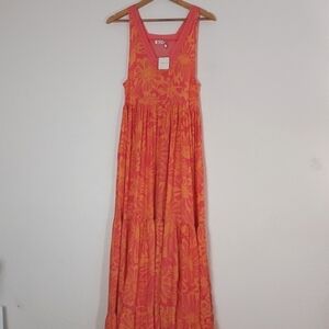 NEW FREE PEOPLE Tiers For You Maxi Dress Floral Crochet Boho Pink Orange Size XS
